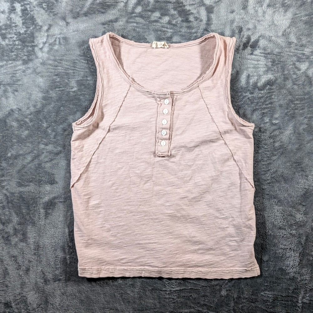 Hem & Thread Womens Small Pink Slub Knit Henley Tank Top Boho Sleeveless